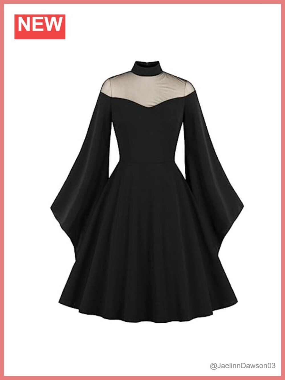 Women's Mesh Long Sleeve Gothic Cocktail Vintage Dress High Neck Sheer Illusion